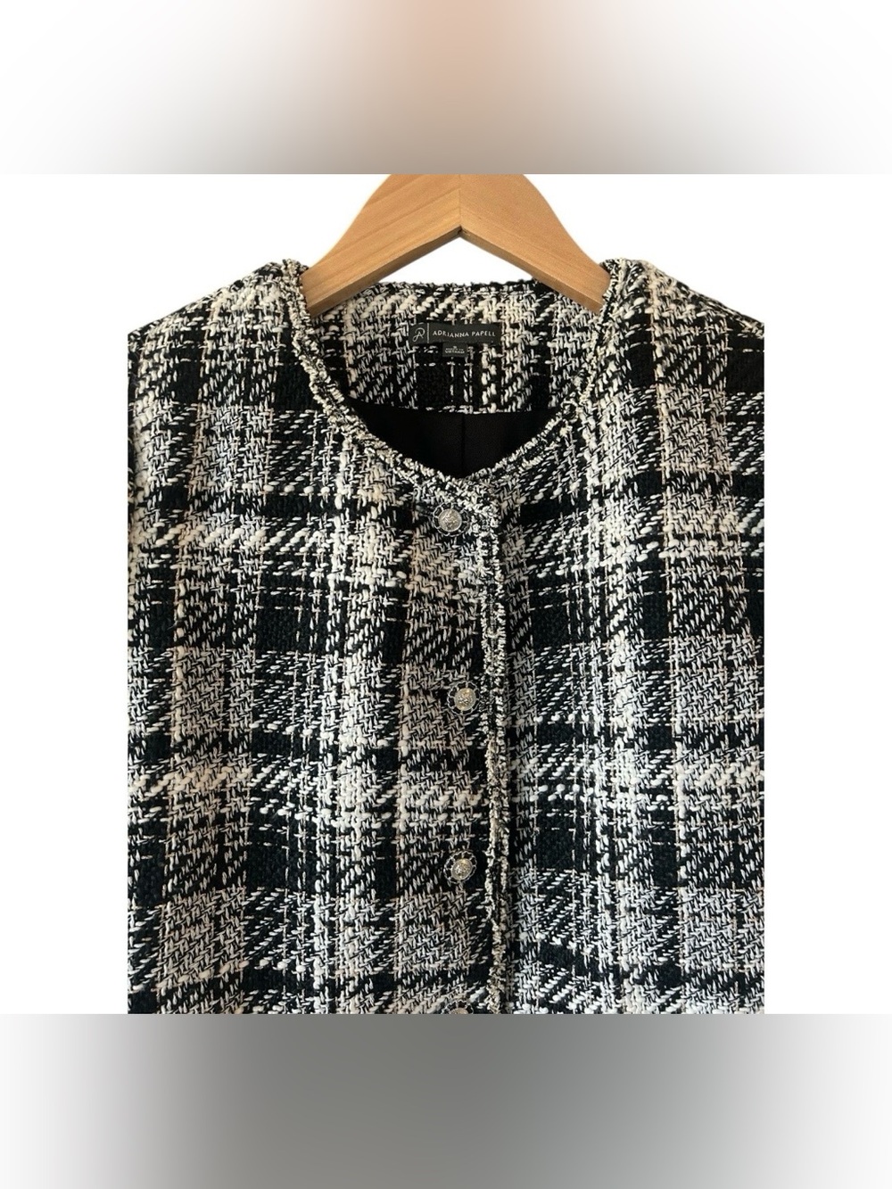 ADRIANNA PAPELL Black White Tweed Boulce Blazer Jacket Small Old Money Parisian - Picture 3 of 11